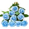 DuHouse 10 rose finte fiori di seta artificiali fiori di rosa finto fiore lunghi steli bouquet per organizzare matrimoni centrotavola festa casa decorazione cucina (Blu cielo)