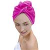 Carenesse Capelli Turbante Rosa Fucsia, 100% Cotone, 24 x 70 cm, Asciugamano Capo, Asciugamano per Capelli, Turbante per Capelli