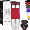 Milu Tazza termica da viaggio per caffè 450ml - 100% a Prova di perdite - Isolata Tazza di caffè e tè da portare via Tazza Termica da bere in acciaio inossidabile - Caldo e freddo - (Rosso, 450ml)