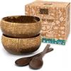 Jungle Culture® Set di 2 Ciotole in Noce di Cocco con Cucchiai, Cannuccia e Sacchetto - Ciotola de Legno per servire l'insalata, Frullati di Acai Pasta Cereali - 100% Prodotto Naturale - Coconut Bowls