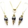 Handmade Parure da donna con collana e orecchini in acciaio inox placcato oro e pietre naturali