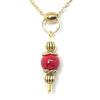 Generic Collana da donna in acciaio inox placcato oro con pendente in pietra naturale stile vintage (Rosso)