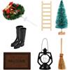 EKKONG Set di Accessori Casa delle Bambole di Natale, Miniatura Casa delle Bambole per Natale, Decorazioni Casa Natale con Albero di Natale, Ghirlanda, Stivali, Scopa, Tappeto, Lucerna e Scala