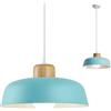 HJXDtech Lampadario a sospensione rotondo moderno in metallo colorato semplice, Lampada da soffitto E27 con finitura in legno Luce per soggiorno cucina camera da letto (Blu)
