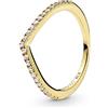 PANDORA Anello Wishbone brillante placcato in oro 14k con zirconia cubica trasparente, 58