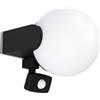 Eglo Lampada da parete per esterni Rubio, lampada da esterno con rilevatore di movimento, sensore crepuscolare, lampada da parete in alluminio fuso in nero, plastica in bianco, E27, IP44