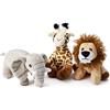 Zappi Co Giocattolo di peluche morbido e coccoloso per bambini - Compagno perfetto per bambini e neonati (12-15 cm) (Elefante + Giraffa + Leone)