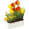 Flair Flower Composizione di tulipani, rose selvatici e erba in vaso in legno di fiori artificiali, tulipani falsificati, decorazione pasquale, decorazione floreale primaverile, da tavolo