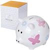 SPOTTED DOG GIFT COMPANY - Salvadanaio a forma di maialino - idee regalo per adulti e bambini - in ceramica - bianco con farfalle rosa