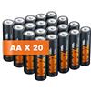 100% PeakPower Pile AA - Confezione da 20 Batterie Stilo AA Alcaline 1,5V LR06| 100% PEAKPOWER