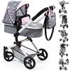 Bayer Design 18419AA Passeggino per bambole Neo Vario, Carrozzina per bambole, regolabile in altezza, grigio rosa