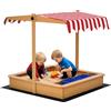 Outsunny Sabbiera per Bambini in Legno con Tettuccio Regolabile in Altezza, Gioco da Giardino con Sedute sui Bordi e Vaschette, 107.5x107.5x110cm