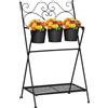Outsunny Portapiante in Metallo Pieghevole con 3 Vasi, Scaffale per Piante con Ripiano per Casa e Giardino, 47x37x78.5cm, Nero|Aosom