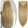 S-noilite Set 8pcs Clip in Hair Extensions Extension Clip Capelli Veri Testa Piena 18Clips Parrucchino 58cm Dritto Biondo cenere