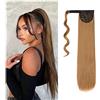 Cybelleza Coda Capelli Extension Coda di Cavallo Estensioni per Capelli Lisci Biondo Scuro Naturali Clip Lunghi Sintetici Ponytail Wrap Around Posticci Parrucchino Donna Bellezza