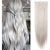 SEGO Extension Capelli Clip Sintetici Lisci Parrucca Donna Clips in Hair Extensions 8 Fasce 140g Full Head 65cm (Biondo Cenere mix Grigio Argento)