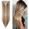 S-noilite Estensione Dei Capelli Testa Piena 8 Pezzi 18 Clip Clip In Hair Extensions Sintetico Resistente Al Calore Parrucchino Lungo Dritto 66Cm Castano Chiaro & Biondo Cenere