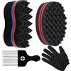 Zasvec Spazzola per Capelli in Spugna 2 pezzi Twist Spugna Curl Sponge Magic Twist Spugna Spugna Afro Curl Spugna Capelli Afro con Pettine Afro di Metallo e Spugna Guanti per Wave Barber Tool