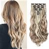 Cybelleza Extension Clip Capelli Mossi 8 Fasce Estensioni per Capelli Sintetici Lunghi Allugamento Effetto Naturale Ricci Full Head Set (Marrone Chiaro&Bleach Blonde)