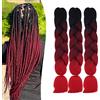Cybelleza Treccine Africane Extension Capelli Sintetici 3pcs 60cm Extension Capelli per Treccine Africane Finti Estensioni Trecce Afro Ombre Braiding Hair, Nero & Vino rosso & Rosso