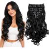 CAISHA XL 45cm 7 Pezzi Set CLIP IN EXTENSIONS Extensions Per I Capelli Posticcio Voluminoso Ondulato Nero Naturale CE25-1
