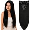 CAISHA Clip Da 8 Pezzi Nelle Extension Per Capelli Parrucchino Sintetico Voluminoso liscio Nero CES1