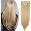 S-noilite Set 8pcs Clip in Hair Extensions Extension Clip Capelli Veri Testa Piena 18Clips Parrucchino 58cm Dritto Biondo candeggina mix dorato
