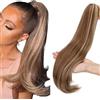 S-noilite Naturale Estensione Micro Ondulato Coda di Cavallo Claw on Ponytail Extension Capelli Veri Clip Parrucchino Ombre Posticci Donne 55cm Riccio Castano chiaro & biondo cenere