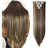 SEGO Extension Capelli Clip Lisci Lunghi Set da 8 Fasce Sintetiche Posticci Donna Hair Extensions 65cm Full Head 140g Castano Scuro mix Biondo Cenere