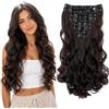 CAISHA XL 45cm 7 Pezzi Set CLIP IN EXTENSIONS Extensions Per I Capelli Posticcio Voluminoso Ondulato Marrone Cioccolato CE10-1