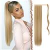 FESHFEN Posticci per capelli Extension Coda Di Cavallo Capelli Bionda d'oro & Bleach Blonde Lunga Estensione Capelli Sintetici Coda Capelli Extensions per Donna 60cm, 125g