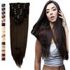 S-noilite Set 8pcs Clip in Hair Extensions Extension Clip Capelli Veri Testa Piena 18Clips Parrucchino 58cm Dritto Marrone scuro
