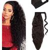 SEGO Coda Capelli Extension Ricci Clip Afro Coda di Cavallo Ponytail Treccia Singole Fascia Uncia Lunga 50cm 90g # Castano Scuro