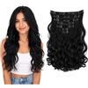 CAISHA XL 45cm 7 Pezzi Set CLIP IN EXTENSIONS Extensions Per I Capelli Posticcio Voluminoso Ondulato Nero Naturale CE2-1