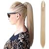 SEGO Extension Coda di Cavallo Capelli Clip Pinza Ponytail Hair Biondi Lisci Sintetici Posticci Fascia Unica 65cm 150g Biondo mix Biondo Chiarissimo