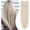 SEGO Extension Clip Capelli Lisci Mossi 65cm # Biondo Cenere mix Grigio Argento - Posticci per Donna Quickclip Natural Hair di Nuova Tecnologia 140g 8 Fasce Singole