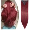 S-noilite Set 8pcs Clip in Hair Extensions Extension Clip Capelli Veri Testa Piena 18Clips Parrucchino 66cm Dritto Maroon mix rosso scuro