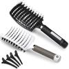 Lictin Spazzola per Capelli Curva con setole di Cinghiale - 2 Pezzi con 4 Clip per Capelli,Adatta Styling a Capelli Lunghi, Fini, Ricci o Lisci, Crespi, Mossi