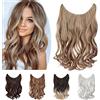 SEGO Extension Capelli Filo Invisibile Fascia Unica senza Clip Capelli Sintetici Ricci Mossi 50cm 90g - Marrone Chiaro mix Biondo Cenere