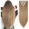 S-noilite Set 8pcs Clip in Hair Extensions Extension Clip Capelli Veri Testa Piena 18Clips Parrucchino 58cm Dritto Biondo candeggina mix marrone cenere chiaro