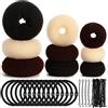 WILLBOND 9 Pezzi Ciambella Bun Maker Creatore di Chignon Set di Bun Maker Chignon Stile Anello con 12 Pezzi Fasce Elastiche per Capelli e 32 Pezzi Forcine (Nero, Marrone, Beige)
