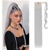 Silk-co 66cm-Extension Coda Capelli Finti Lisci Ponytail Extension Sintetiche Parrucchino Capelli Coda di Cavallo-Grigio Argente