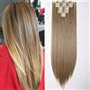 SEGO Extension Clip Capelli Lisci 8 Fasce Hair Extensions Sintetiche 58cm Parrucca Donna Full Head 140g (Sabbia Scura mix Biondo Chiarissimo)