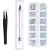 Copiel Strass Nail Art , AB e Pietre Preziose in Cristallo Trasparente Con pinzette per Raccogliere e Pennarelli per Punteggiatura per Unghie fai-da-te Vestiti per Il Viso Mix 6 Misure 1500 Pezzi