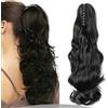 Silk-co 45cm-Extension Coda Clip con Pinza Finta Coda Capelli Mossi Claw on Ponytail Extension Capelli per Coda Capelli-Nero