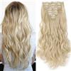 SEGO Extension clip per capelli sintetici ricci, con clip per capelli, 8 pezzi, extension per capelli, clip di estensione per capelli, naturali, 60 cm, biondo molto chiaro