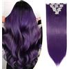 S-noilite Set 8pcs Clip in Hair Extensions Extension Clip Capelli Veri Testa Piena 18Clips Parrucchino 66cm Dritto Viola blu