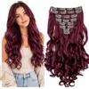 CAISHA XL 45cm 7 Pezzi Set CLIP IN EXTENSIONS Extensions Per I Capelli Posticcio Voluminoso Ondulato Vino Rosso CE27-1