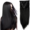 S-noilite Set 8pcs Clip in Hair Extensions Extension Clip Capelli Testa Piena 18Clips Parrucchino 66cm Dritto Nero scuro