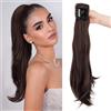 S-noilite 55 cm lungo coda di cavallo con pinza di estensione Claw on Ponytail Capelli naturali Micro Ondulato Hair Extension Marrone scuro